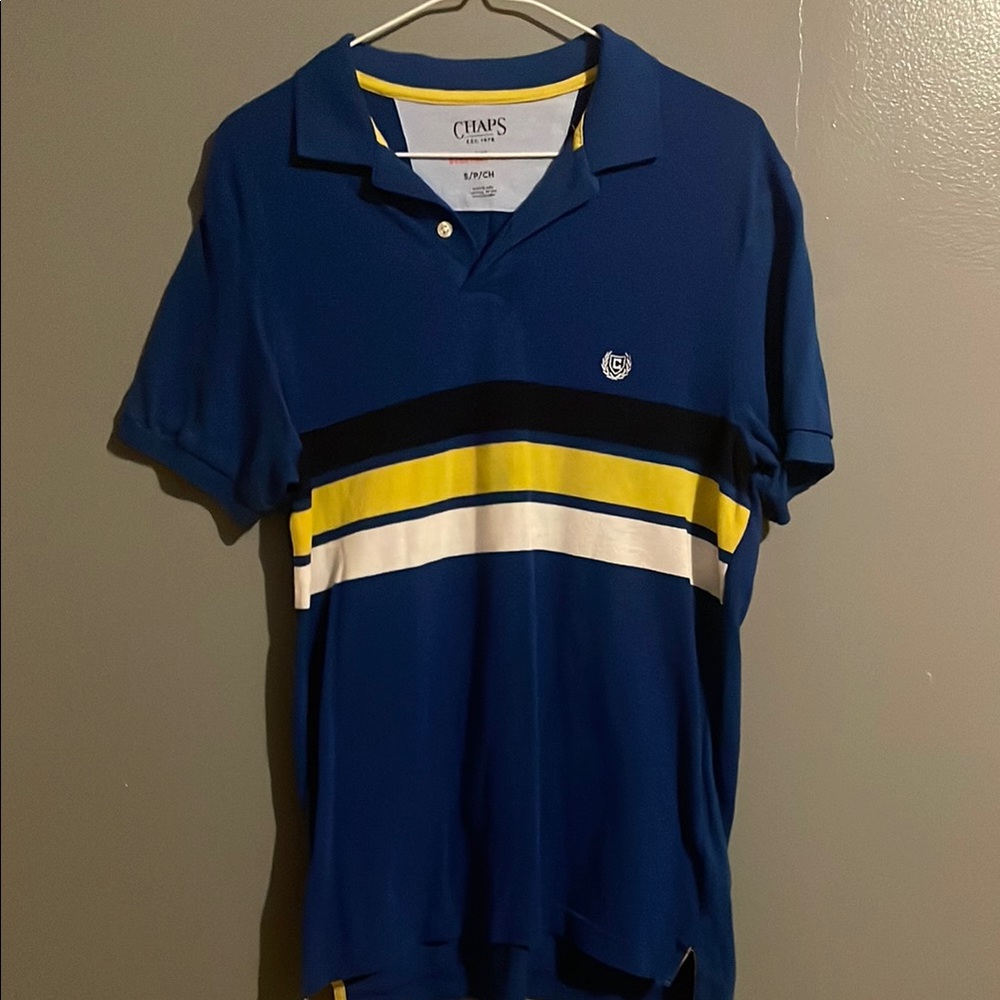 Chaps Men's Polo Shirt in Blue with Yellow and White Accents